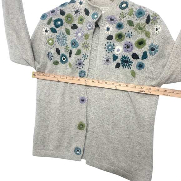 Christopher Banks Cardigan Sweater Floral Embroidered Open Front Med Silk Angora - Picture 6 of 8